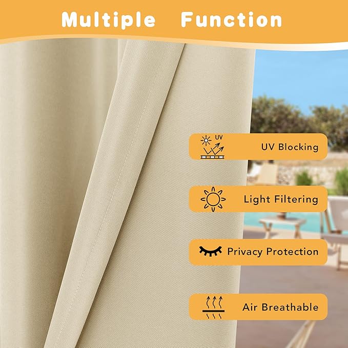 HolidayIdeas Outdoor Curtains for Patio Waterproof, 4 Panels - Image 3
