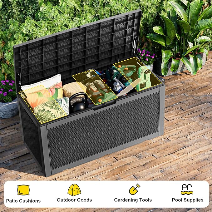 120 Gallon Waterproof Outdoor Storage Box, Resin Deck Box, Lockable Outside - Image 6