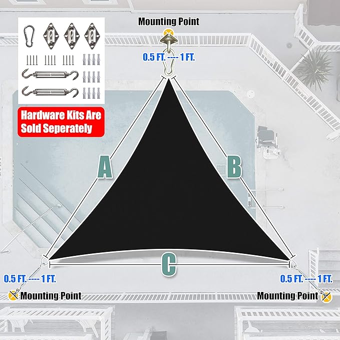 Amgo Custom Size 10' x 10' x 10' Black Triangle Sun Shade Sail UPF50+ AGTAPRT12 - Image 8