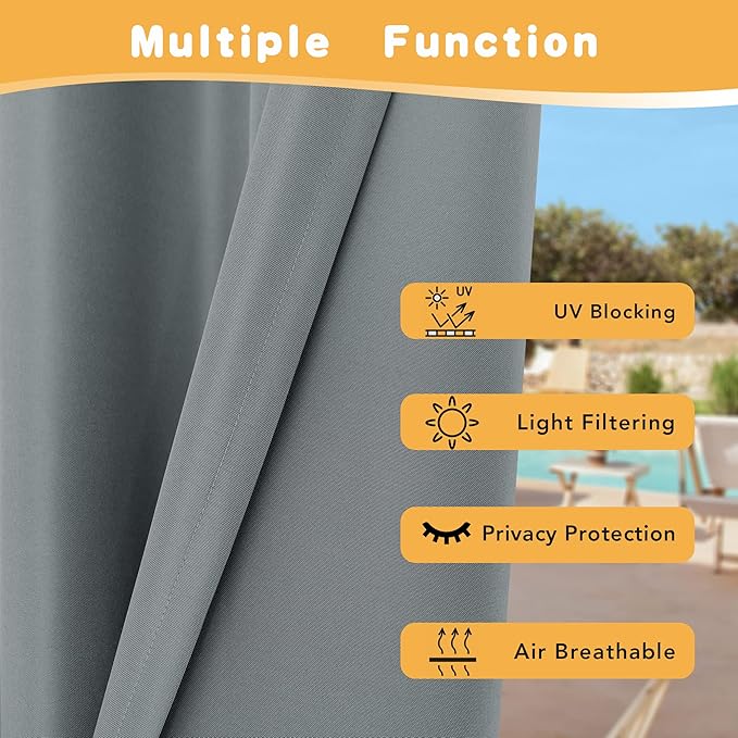 HolidayIdeas Outdoor Curtains for Patio Waterproof, 4 Panels - Image 3