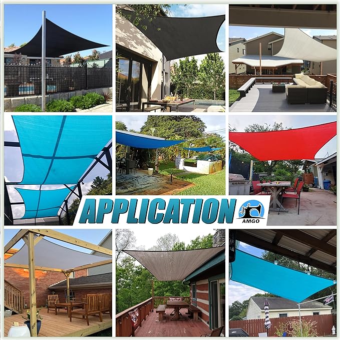 Amgo 14' x 14' x 19.8' Beige Right Triangle Sun Shade Sail UPF50+ Canopy Awning - Image 5