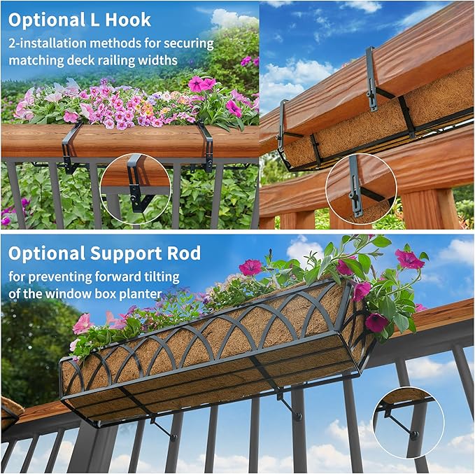 Y&M 30 Inch Window Deck with Coco Liner, Fence Metal Hanging Flower Planter - Image 7