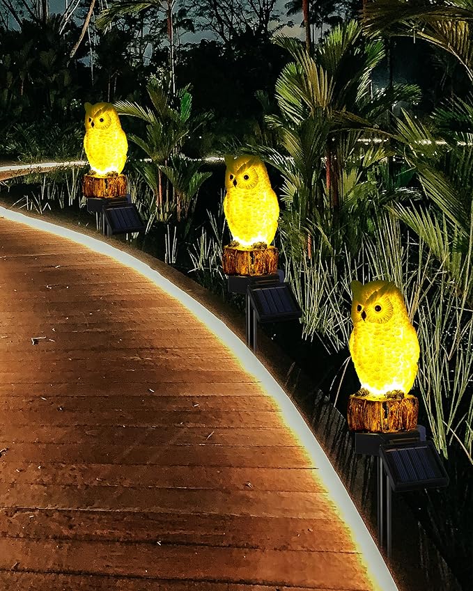 iStatue 2PC Solar Owl Garden Stake Lights, Handcrafted Resin Owl Outdoor Decor - Image 6