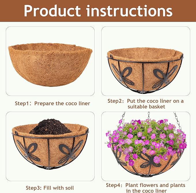 Hanging Baskets Planter for Plants, 2 Pack 10 Inch Round Metal Wire Hanging - Image 3