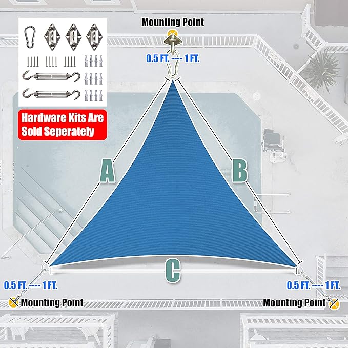 Amgo Custom Size 6' x 6' x 6' Blue Triangle Sun Shade Sail Order to Make Canopy - Image 7