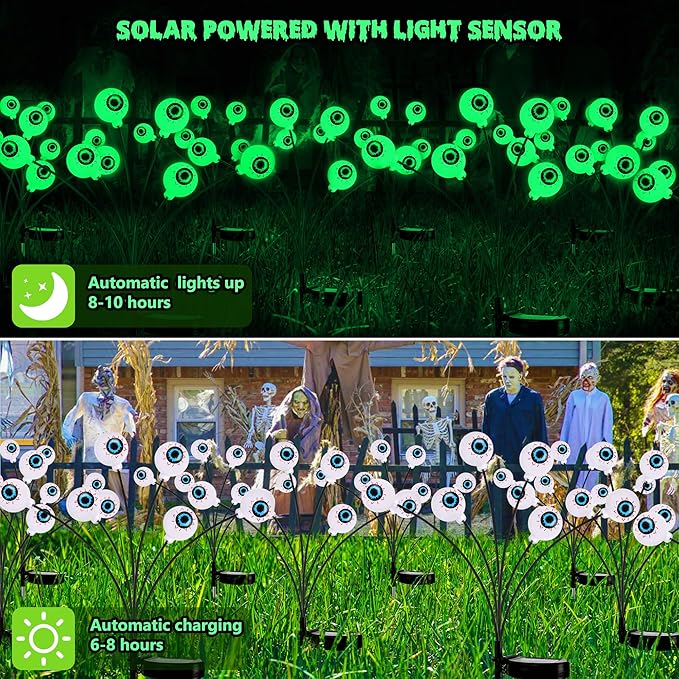 BrizLabs Solar Halloween Lights, 2 Pack 12 LED 2 Modes Halloween Eyeball Lights - Image 5