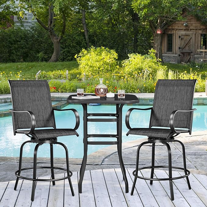 Yaheetech Patio Swivel Barstools Outdoor Chairs Set of 6, High Bistro Stools - Image 4