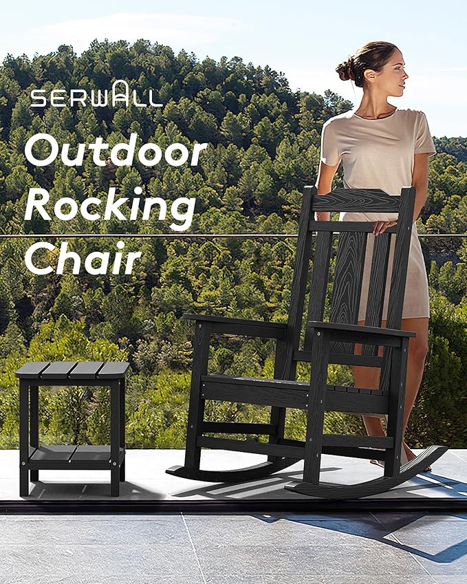 SERWALL Outdoor Rocking Chair Set of 6, Patio Rocking Chair Sets, HDPE Rocking - Image 7