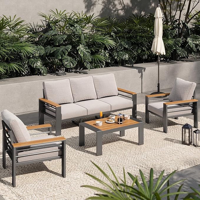 Aoxun Aluminum Outdoor Patio Furniture Set, 5 Seats Outdoor Sectional by Aoxun
