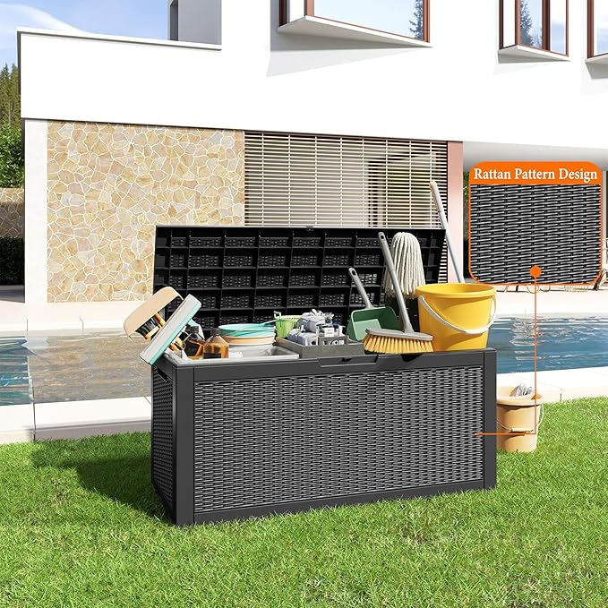 100 Gallon Resin Deck Box, Lockable Patio Outdoor Storage Box - Image 2