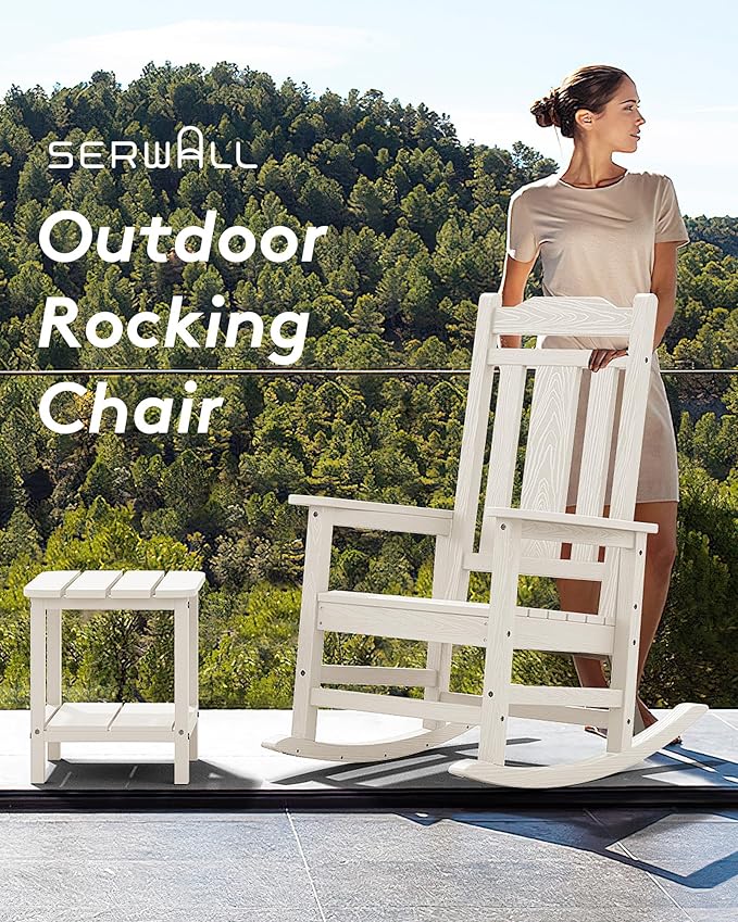 SERWALL Outdoor Rocking Chair Set of 6, Patio Rocking Chair Sets, HDPE Rocking - Image 8