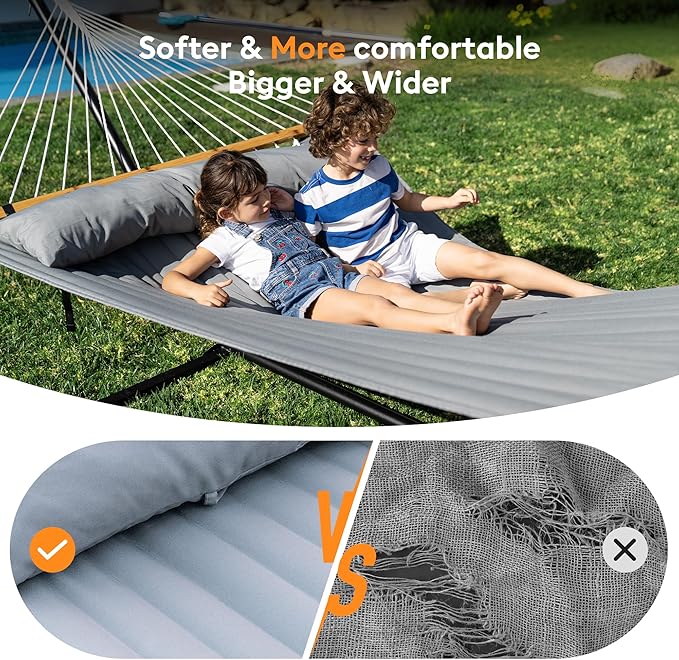Double Hammock with Spreader Bar & Pillow, Portable 500lbs Capacity - Image 4