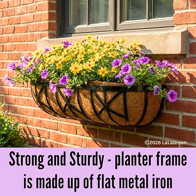 LaLaGreen 36 Inch, 4 Pack Window Boxes Planters – Large Black Metal Window Boxes - Image 3