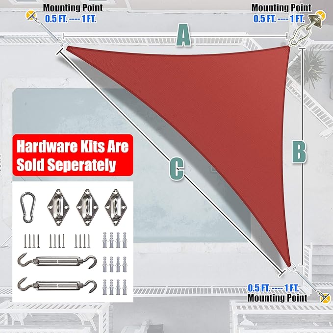 Amgo Custom Size 5' x 5' x 7.1' Red Right Triangle Sun Shade Sail UPF50+ - Image 8