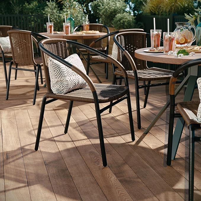 EMMA + OLIVER Set of 2 Modern Rattan Indoor/Outdoor Stack Chairs, Stacking - Image 4
