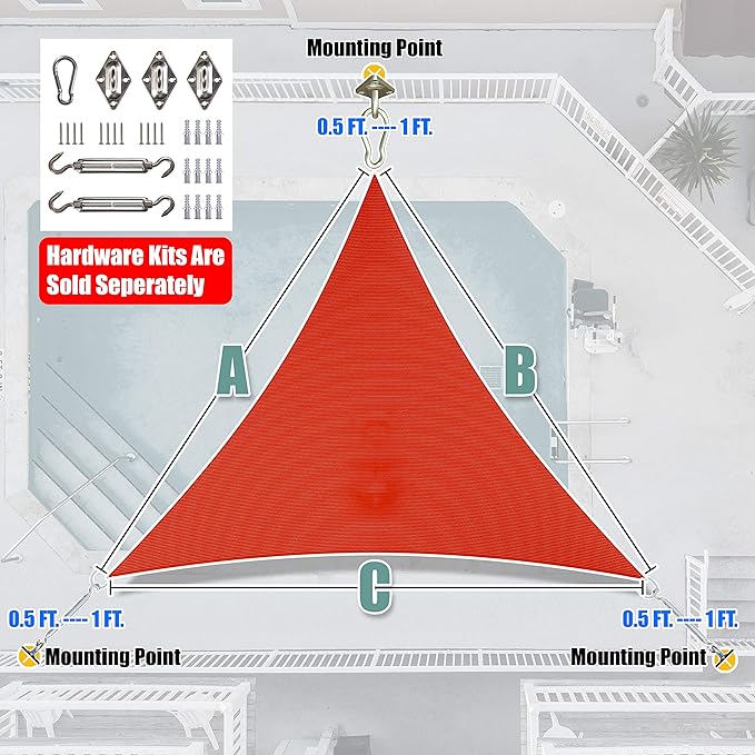 Amgo Custom Size 6' x 6' x 6' Red Triangle Sun Shade Sail Order to Make Canopy - Image 7