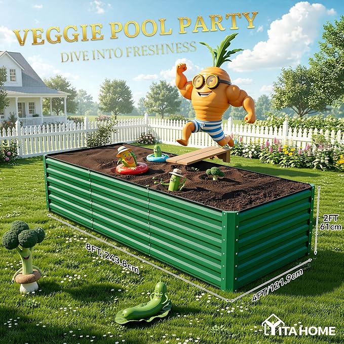 YITAHOME 8x4x2ft Large Raised Garden Bed Kit, Galvanized Metal Planter Box - Image 8