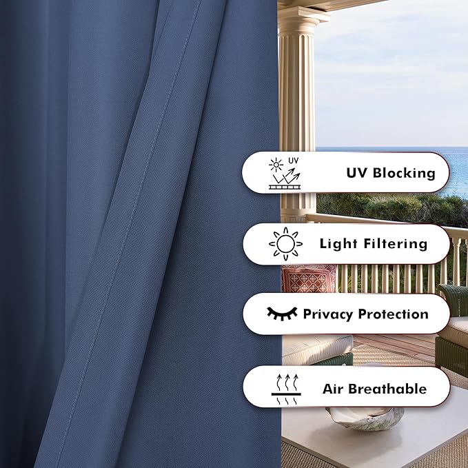 BONZER Outdoor Curtains for Patio Water Resistant Heavy Privacy Light Filtering - Image 4