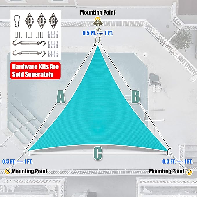 Amgo Custom Size 20' x 20' x 20' Turquoise Triangle Sun Shade Sail UPF50+ - Image 8