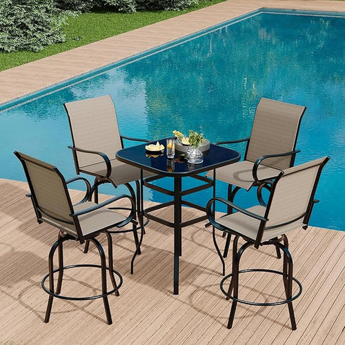 5 PCS Outdoor Bar Set with Outdoor Bistro Table and Chairs Set of 4, Bar Height - Image 2