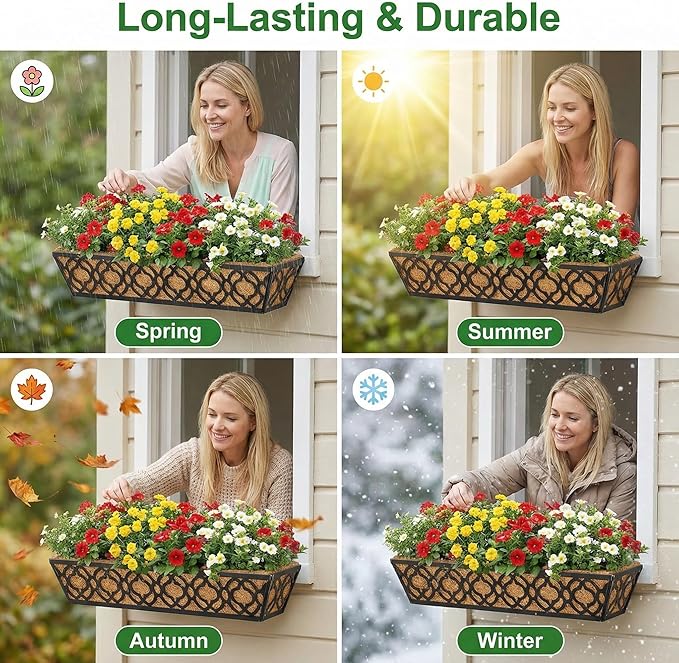 Y&M 24in Window Planter Box 4Pcs Iron Railing Planter - Image 5