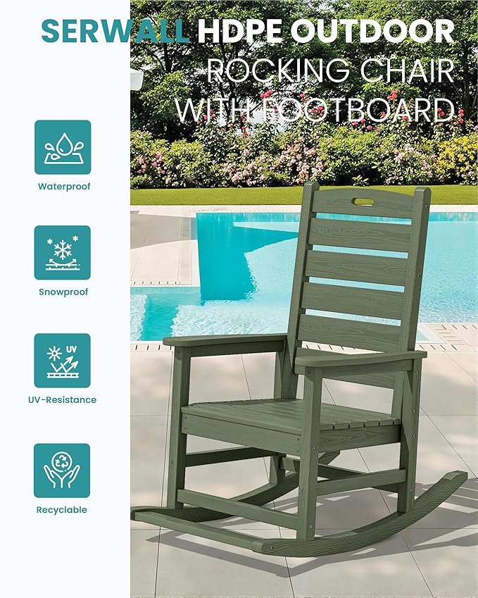 SERWALL Outdoor Rocking Chair Set of 2, Oversized Rocking Chair - Image 4