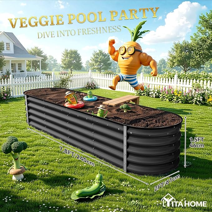 YITAHOME 17" Tall 9 in 1 Raised Garden Bed Kit, 96x24 in Large Galvanized Metal - Image 7