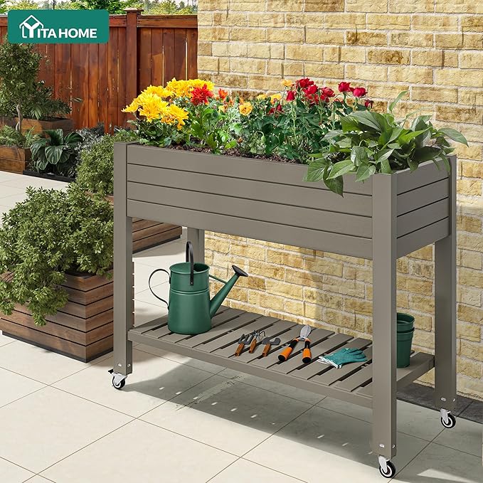 YITAHOME 43.3x17.7x34 in Elevated Garden Bed 2pcs, Outdoor Plastic Planter Box - Image 7