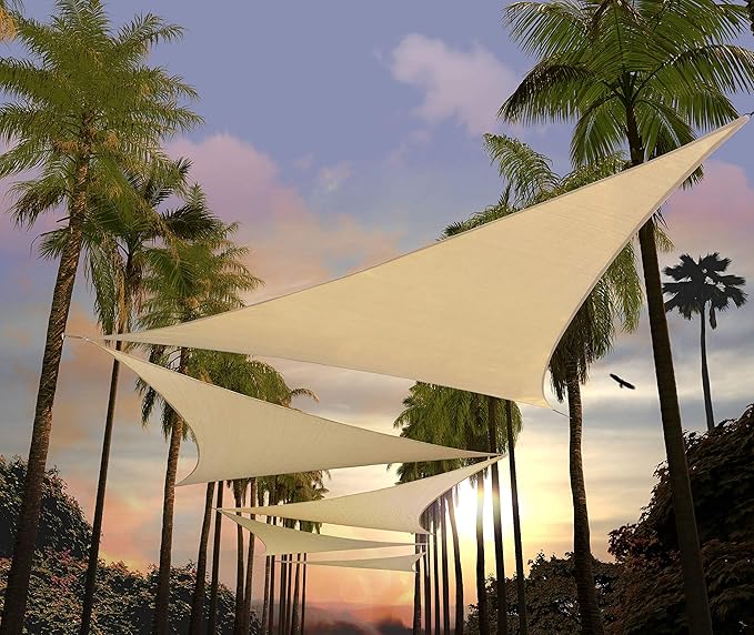Amgo 16' x 16' x 16' Beige Triangle Sun Shade Sail UPF50+ Canopy Awning AGSLT by Amgo