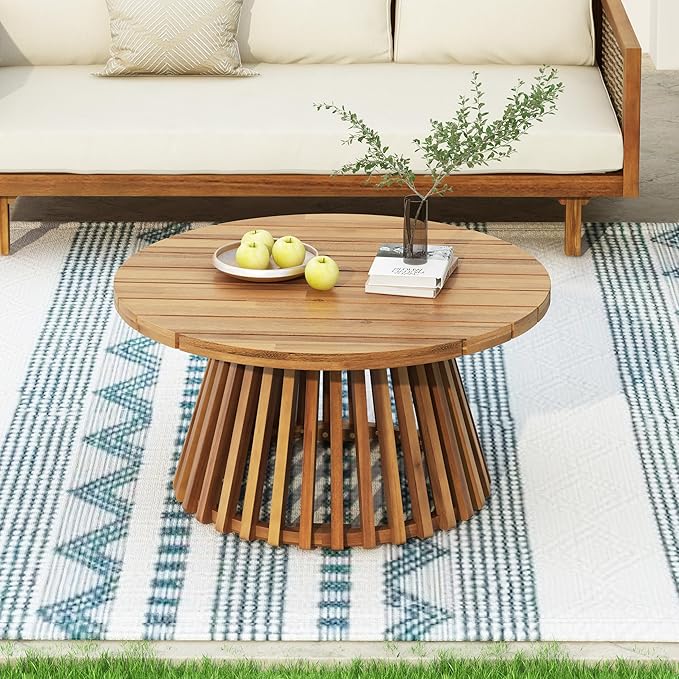 Merax Patio Outdoor Acacia Wood Round Coffee Table by Merax