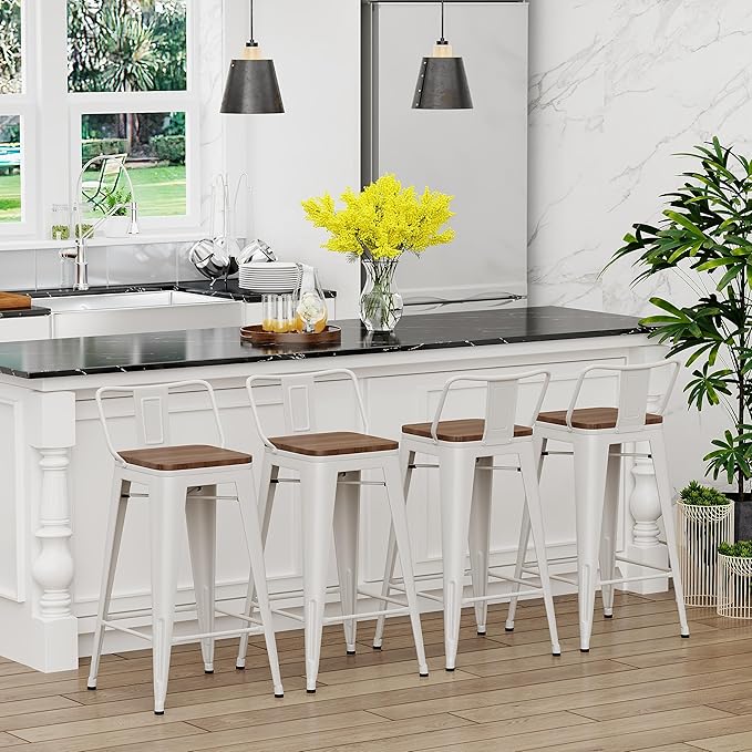 Yongchuang 24 inch Metal Bar Stools Set of 4 Counter Height Barstools Farmhouse - Image 4