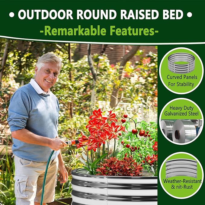 2x2x1.3FT Galvanized Raised Garden Bed Kit, Vegetable Boxes-Round Metal Flower - Image 3