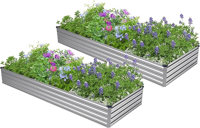 2PCS 6x3x1ft Galvanized Raised Garden Bed Kit, Galvanized Planter Raised Garden by Easllre