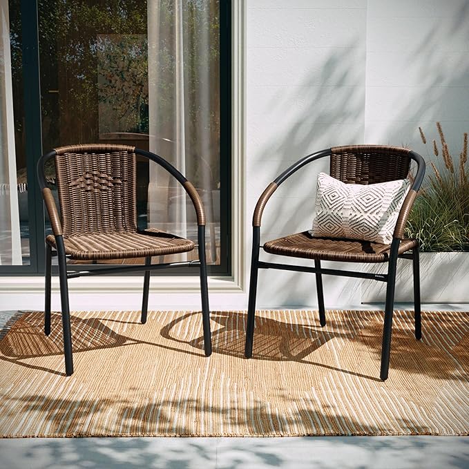 EMMA + OLIVER Set of 2 Modern Rattan Indoor/Outdoor Stack Chairs, Stacking - Image 6