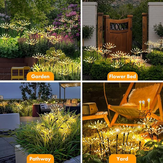 Kwaiffeo Solar Garden Light 4 Pack Outdoor Waterproof Firework Lights - Image 3