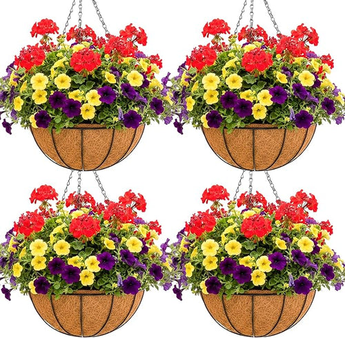 14 inch Metal Hanging Baskets For Plants Outdoor 4 Pack Round Metal Wire by JFFLYIT
