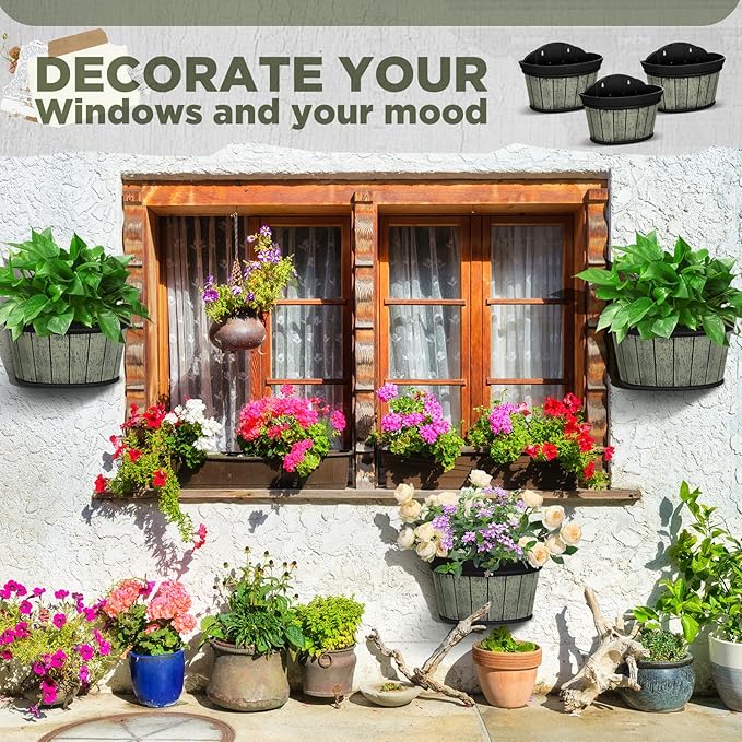 Layhit 6 Pcs Wall Hanging Planters Outdoor Pot Planter Wine Barrel Planter - Image 3
