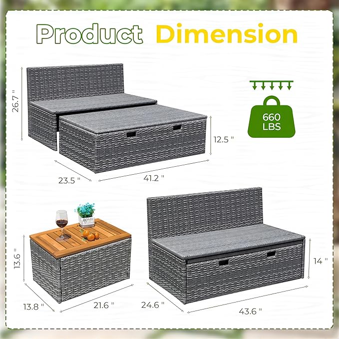 Greesum Outdoor Daybed Set Multifunctional Wicker Lounge Bed Furniture - Image 4