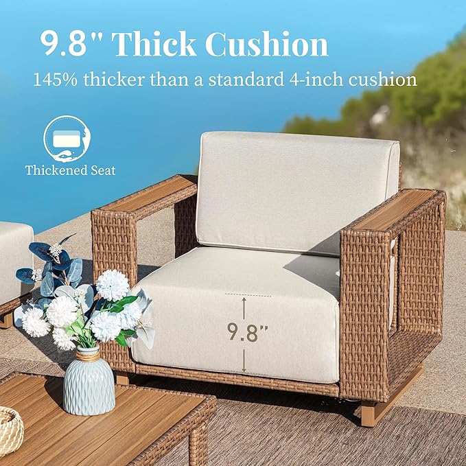 5 Pieces Patio Furniture Set, Outdoor Rattan Wicker Conversation Set - Image 3