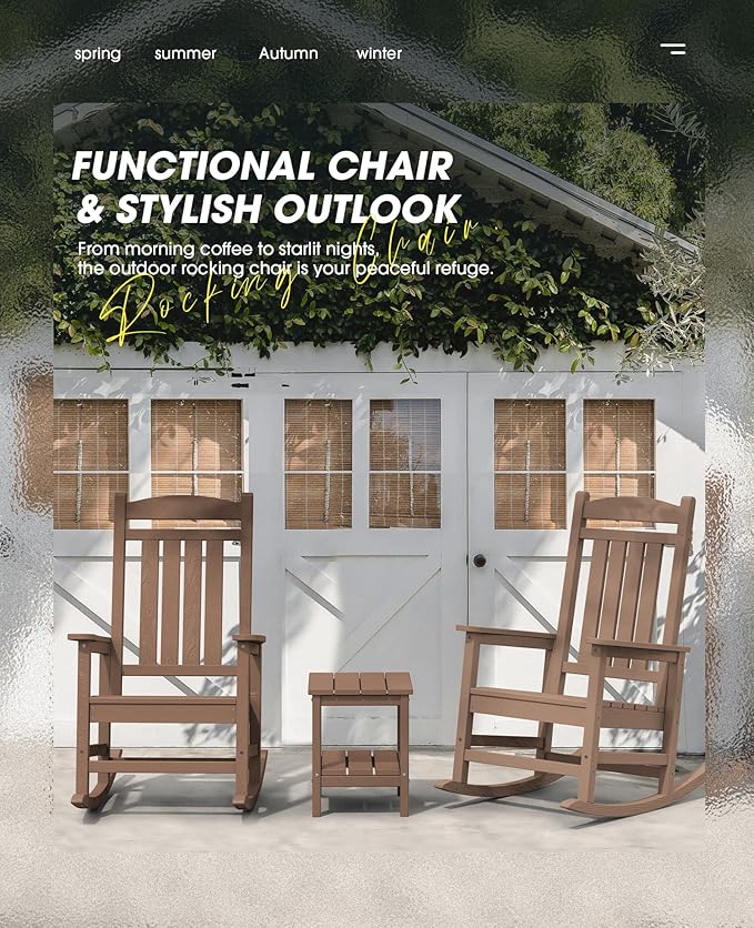 KINGYES Outdoor Rocking Chair Set of 2, High Density Polyethylene Patio Rocking - Image 5
