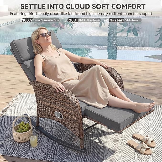 Zero Gravity Patio Rocking Wicker Recliner Chairs Set of 2- Wicker Outdoor - Image 3