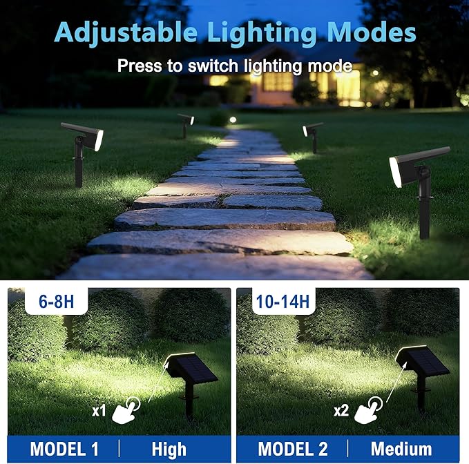 Solar Spot Lights Outdoor Waterproof IP65, 4 Pack, Cool Light, 2 Lighting Modes - Image 2