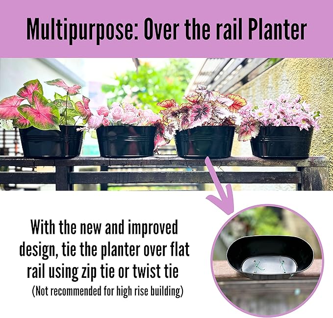 LaLaGreen Rail Planter Outdoor Plants Black Metal Iron Fence Hanging Flower - Image 5