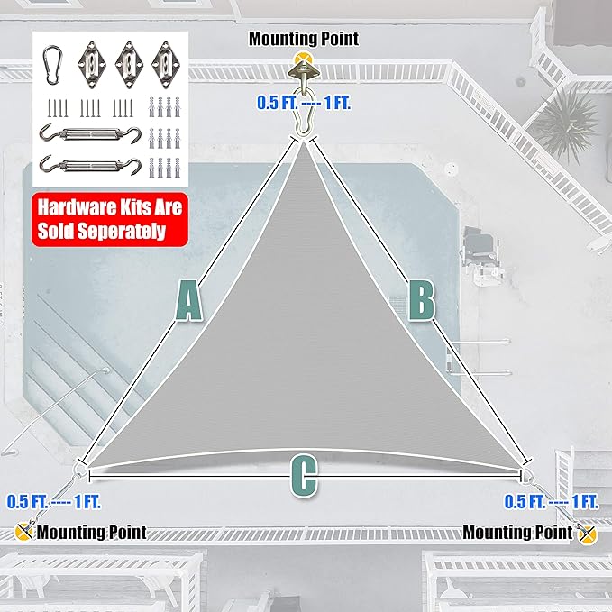 Amgo 20' x 20' x 20' Grey Triangle Sun Shade Sail UPF50+ Canopy Awning AGSLT - Image 7