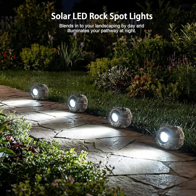 Solar Rock Lights Outdoor – 4 Pack Waterproof LED Landscape Garden Spotlights - Image 3