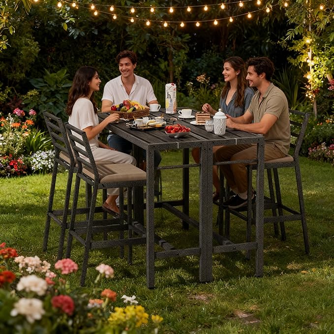 3Pcs Outdoor Patio Bar Set, Metal Pub Height Bistro Table Set - Image 7