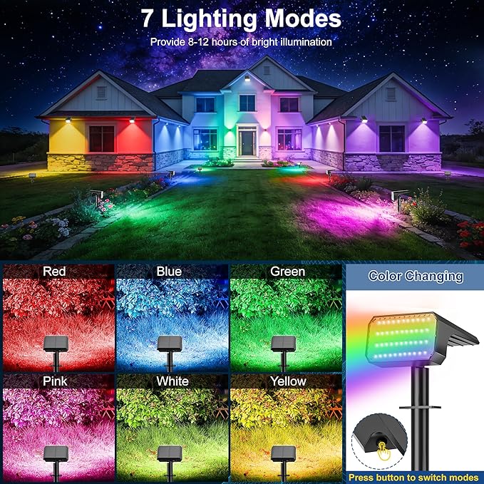 LANSOW 12 Pack Solar Spot Lights Outdoor Color Changing, 7 Modes Waterproof - Image 2