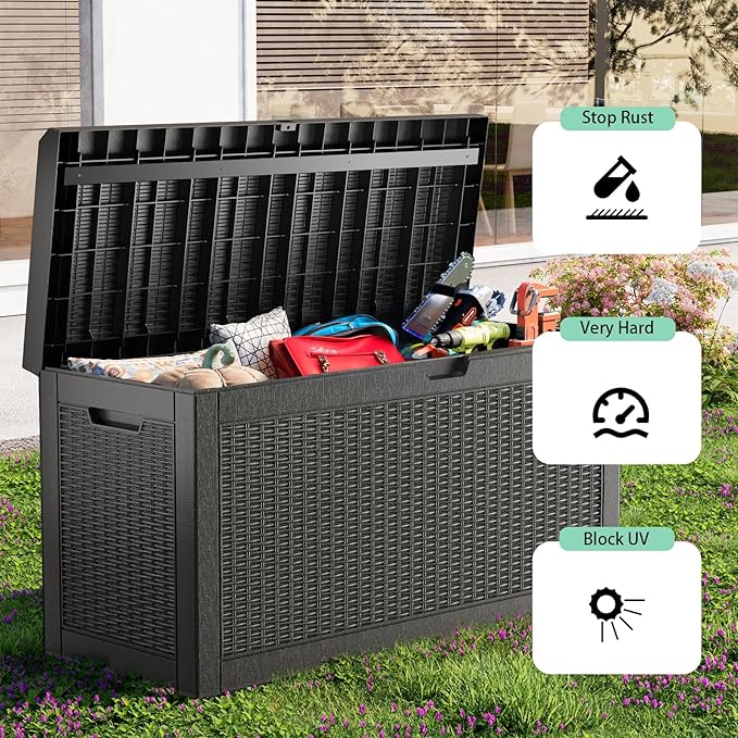 ROJIK Outdoor Storage Housing Deck Box, Waterproof Patio Furniture, Garden Tools - Image 7