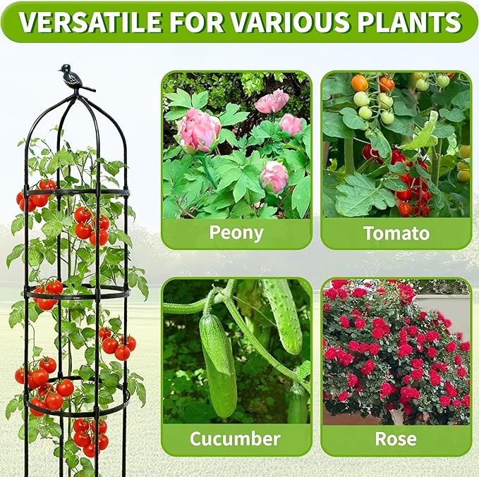 6FT Garden Obelisk Trellis for Climbing Plants, Adjustable 4-Tier Metal Plant - Image 6