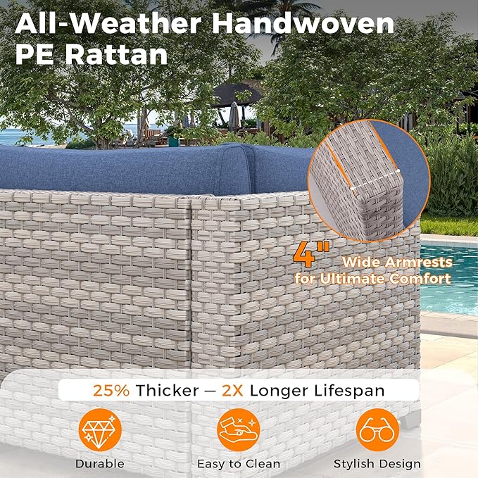 12-Seat Modern Outdoor Wicker Rattan Patio Furniture Set - Image 4